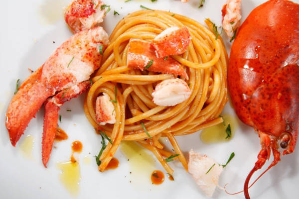 Thick Spaghetti with Steamed Lobster & Marsala Wine Sauce