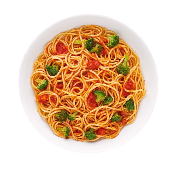 barilla spaghetti with traditional tomato sauce and broccoli